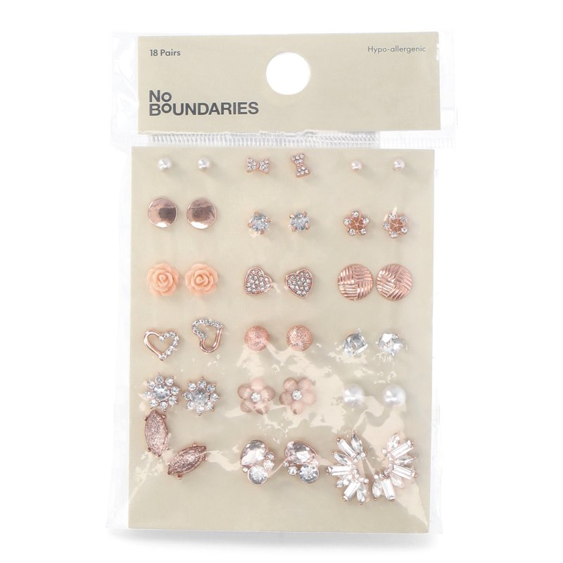 No Boundaries Rose Gold-Tone Floral Crystal Earrings Set 18-Pack Women’s