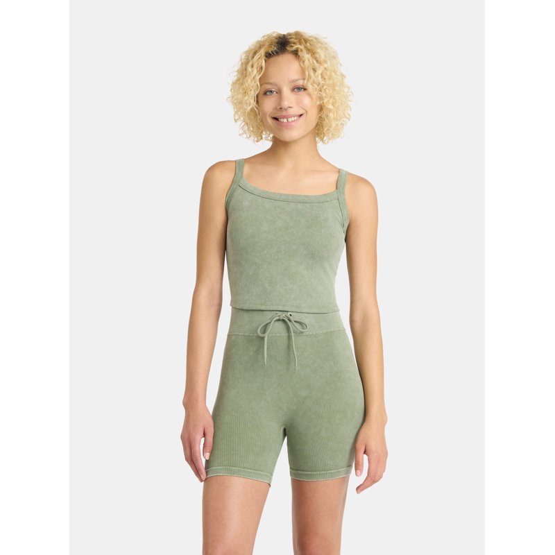 No Boundaries Seamless Shirttail Tank and Tie Front Bike Shorts Set 2-Piece Women's