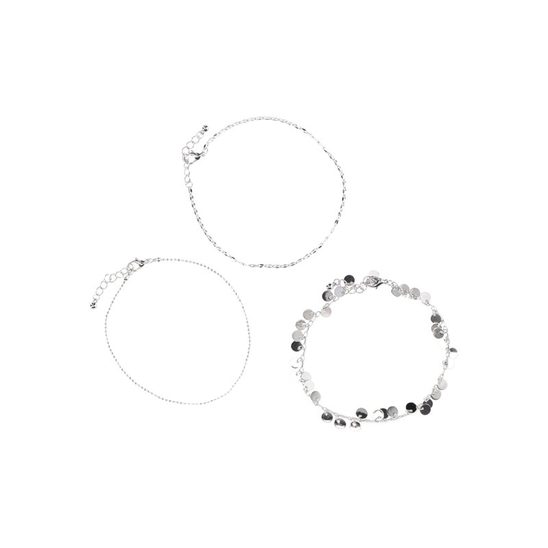 No Boundaries Silver Tone Anklet Set Female Adult And Teen 3 Pieces