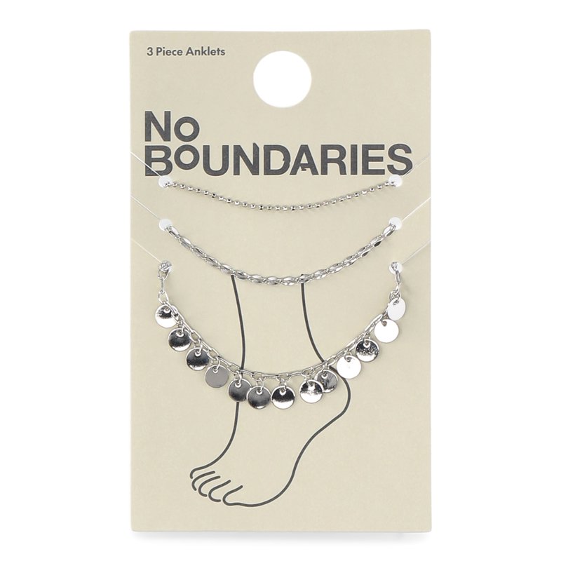 No Boundaries Silver Tone Anklet Set Female Adult And Teen 3 Pieces