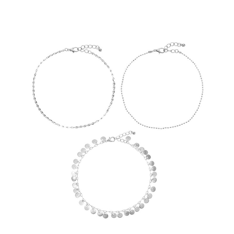 No Boundaries Silver Tone Anklet Set Female Adult and Teen 3 Pieces