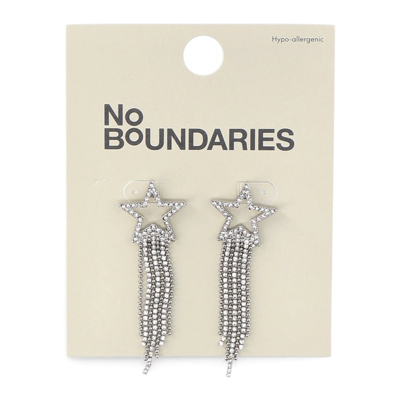 No Boundaries Silver-Tone Star Fringe Earrings Women's