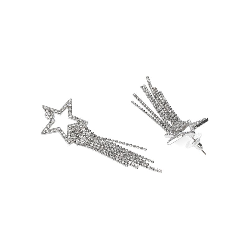 No Boundaries Silver-Tone Star Fringe Earrings Women's