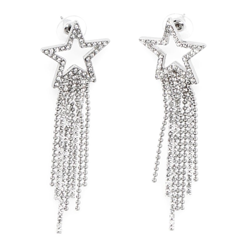 No Boundaries Silver-Tone Star Fringe Earrings Women's