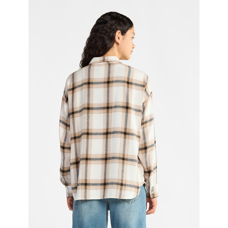 No Boundaries Slouchy Flannel Shirt With Side Pockets Women's