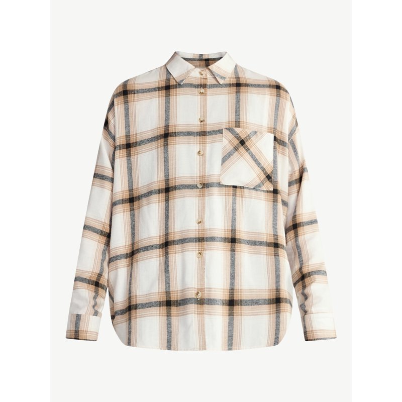 No Boundaries Slouchy Flannel Shirt With Side Pockets Women's