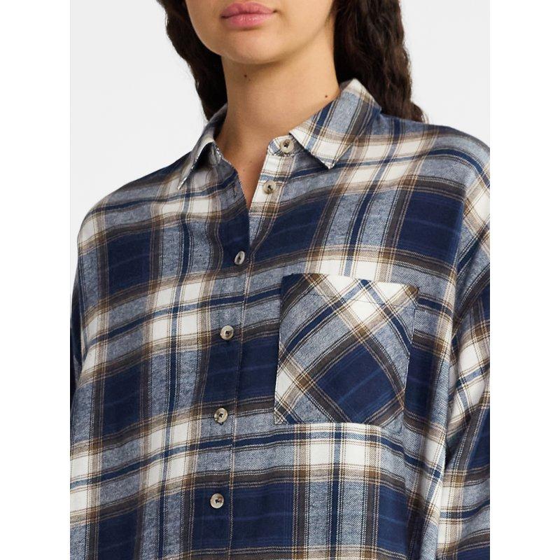 No Boundaries Slouchy Flannel Shirt With Side Pockets Women's