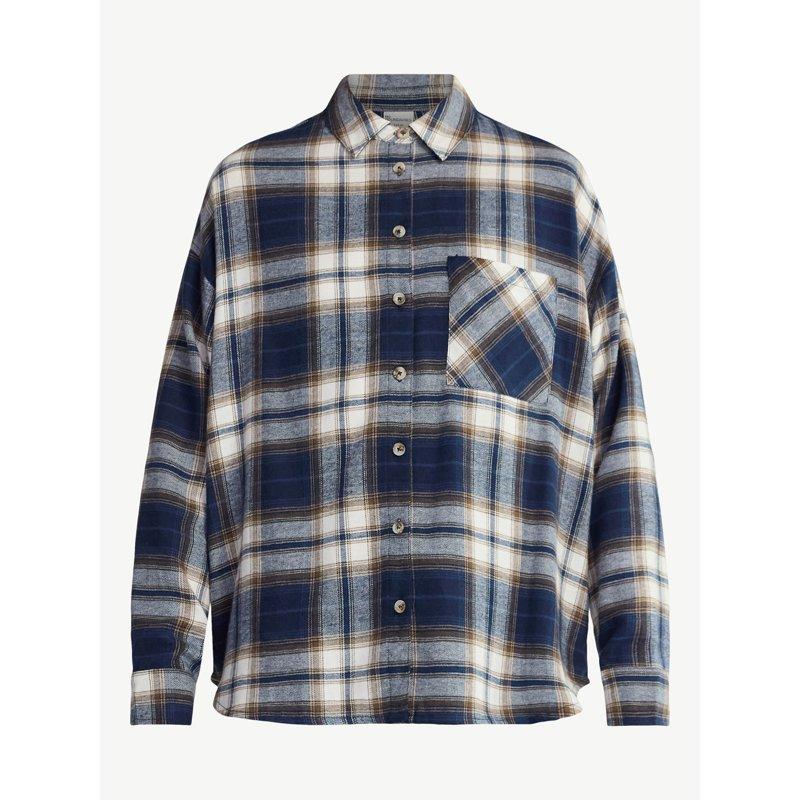 No Boundaries Slouchy Flannel Shirt With Side Pockets Women's