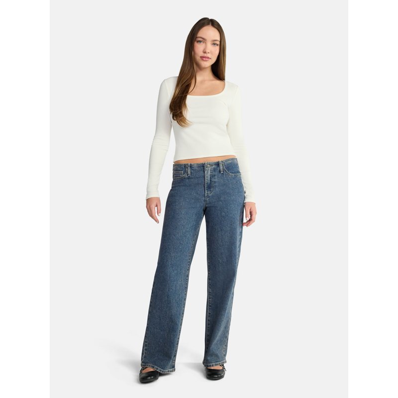 No Boundaries Square Neck Tee With Long Sleeves Women's