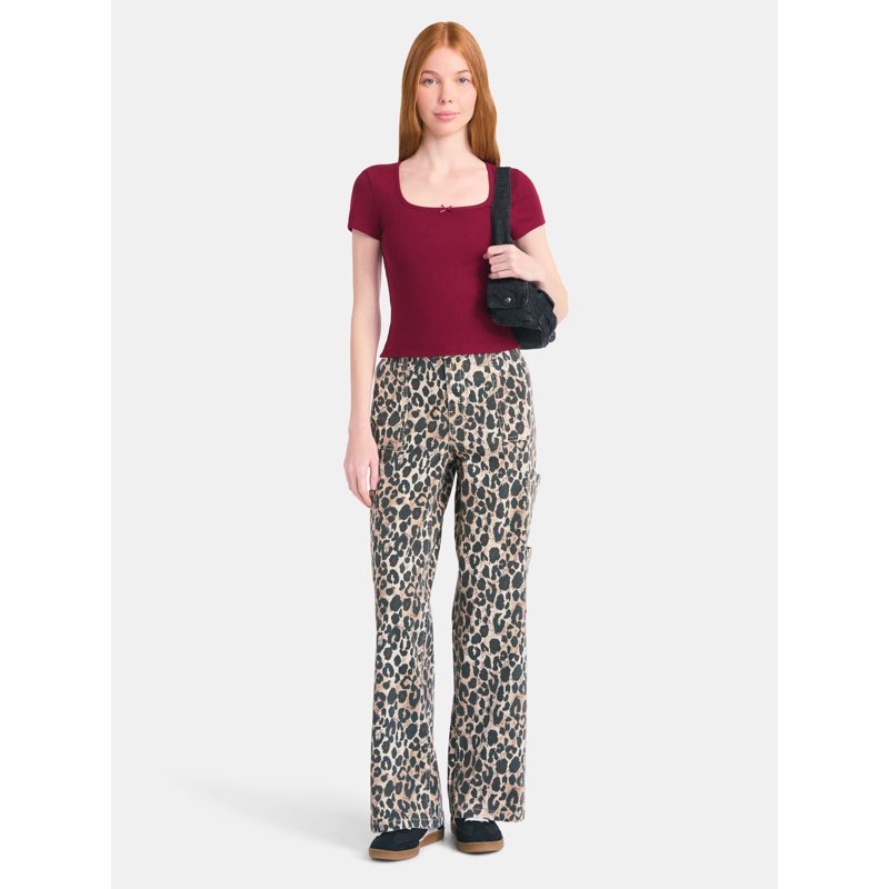 No Boundaries Square Neck Tee With Satin Bow Women's