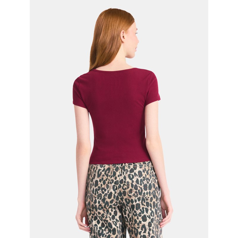 No Boundaries Square Neck Tee With Satin Bow Women's