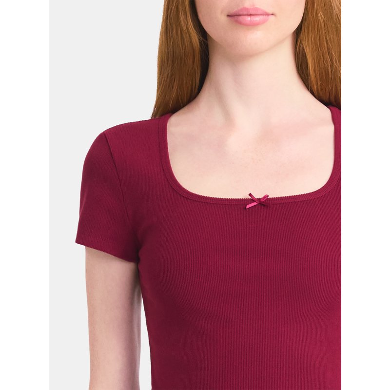 No Boundaries Square Neck Tee With Satin Bow Women's