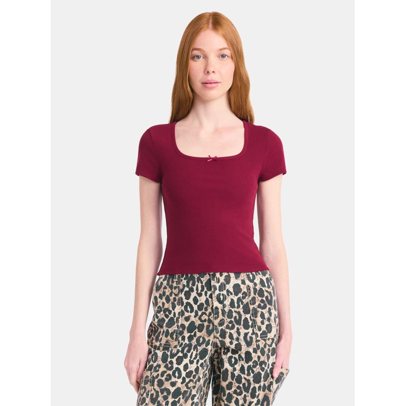 No Boundaries Square Neck Tee with Satin Bow Women's