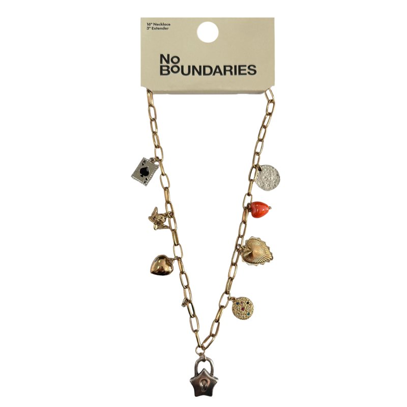 No Boundaries Two Layer Multi Charm Necklace Gold Plated For Female Adults And Teens