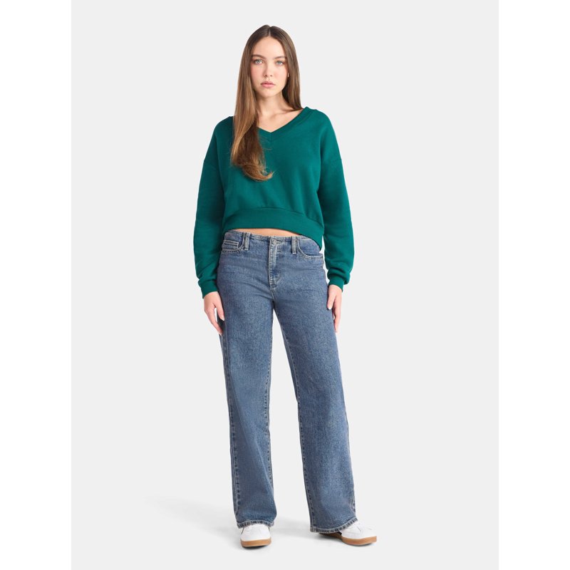 No Boundaries V-Neck Fleece Cropped Sweatshirt Women's