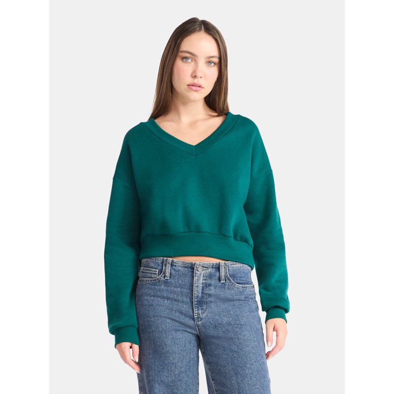 No Boundaries V-Neck Fleece Cropped Sweatshirt Women's
