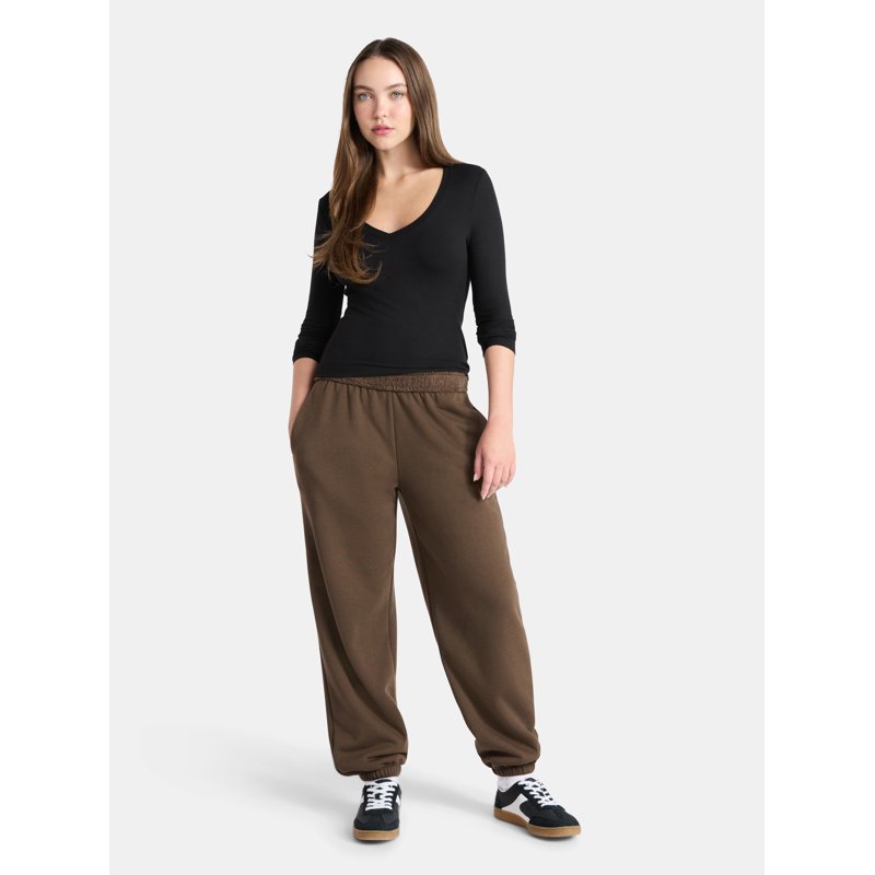 No Boundaries V-Neck Ribbed Top With Long Sleeves Women’s