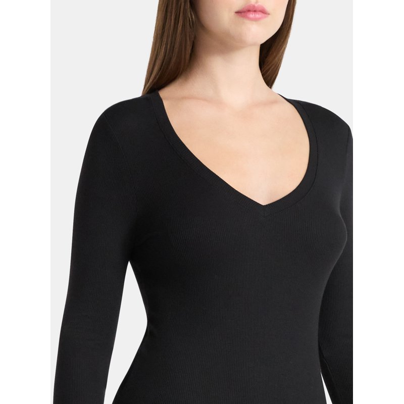 No Boundaries V-Neck Ribbed Top With Long Sleeves Women’s