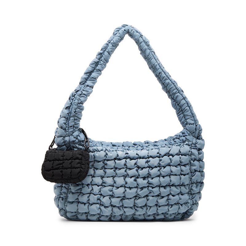 No Boundaries Women's Oversized Quilted Hobo Bag Platinum