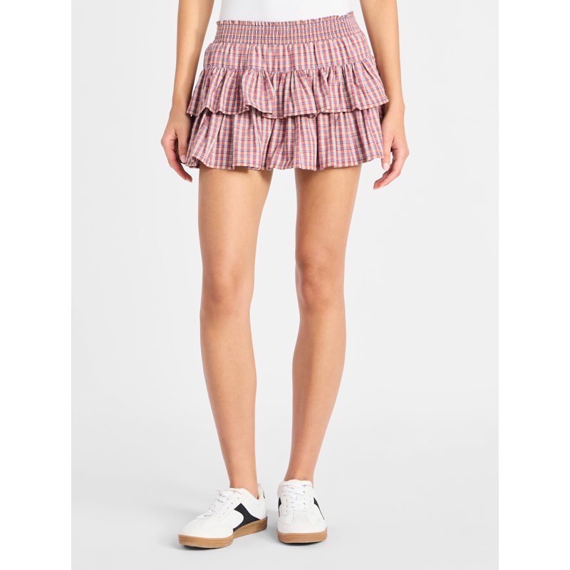 No Boundaries Woven Cotton Plaid Mini Skort Women's