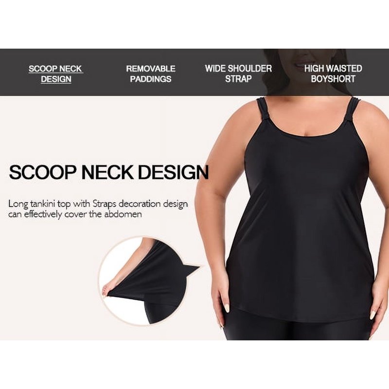 OCEAN BLUES Women's Swimsuit Set Scoop Neck Tankini Top With Boyshort Two Piece Bathing Suit