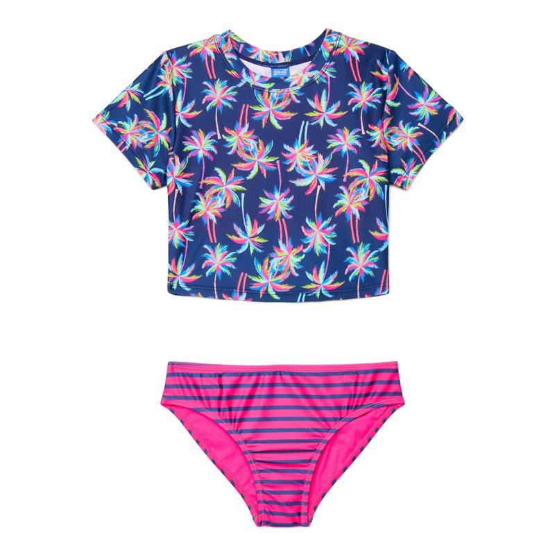 Ocean Gear Girls Short Sleeve Top and Bottoms Swim Set 2-Piece Sizes 4-18