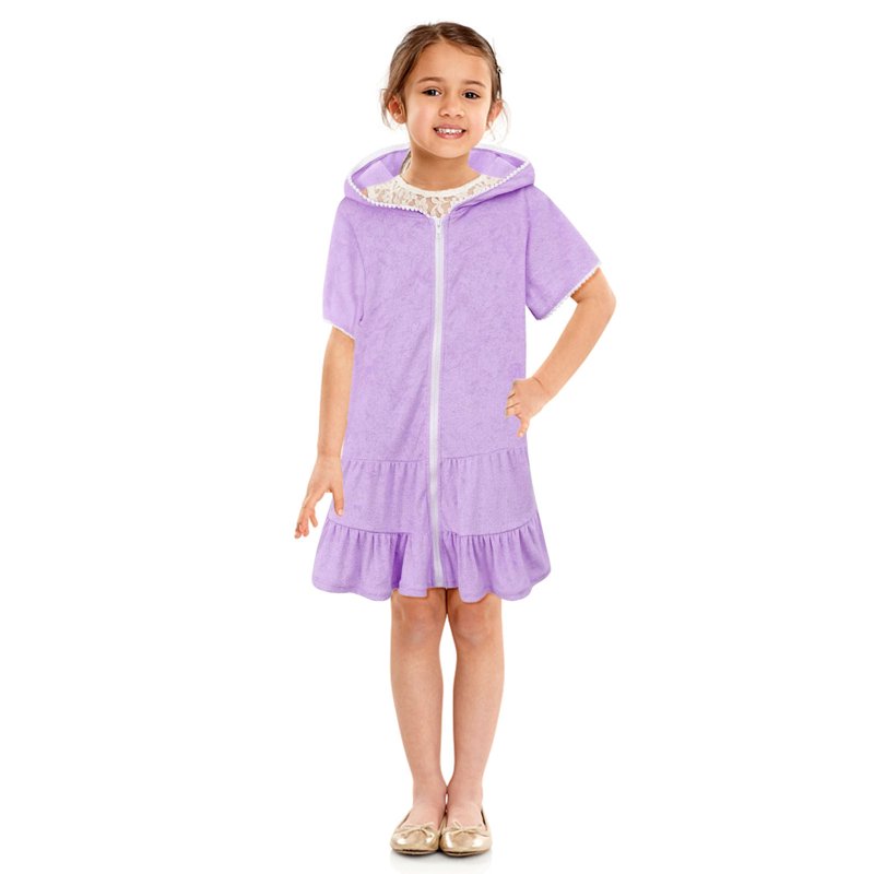 Odeerbi Kids Girls Swim Cover Up Toddler Swimsuit Coverup Hooded Zip-Up Beach Bathing Suit Robe