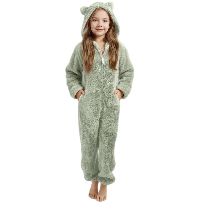 OGLCCG Girls Fleece Hooded Onesie Pajamas Cute One Piece Fuzzy Sleepwear Zip Up Jumpsuits Winter Warm Lounge Outfits with Pockets 2-7 Years