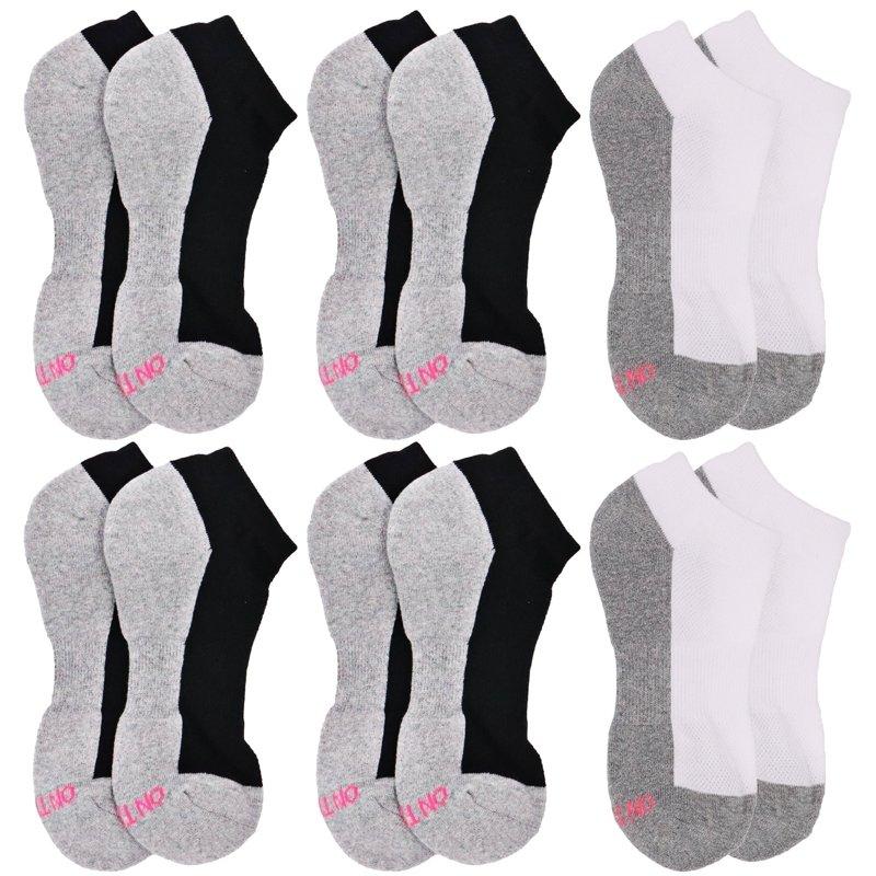 On The Go Women's Cushion Low Cut Socks (6 Pair Pack White/Black With Grey Sole Combo)
