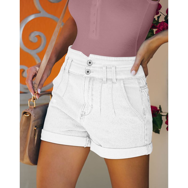 ONLYSHE Stretchy Hot Pants Distressed Denim Shorts Frayed Hem With Pockets Blue M