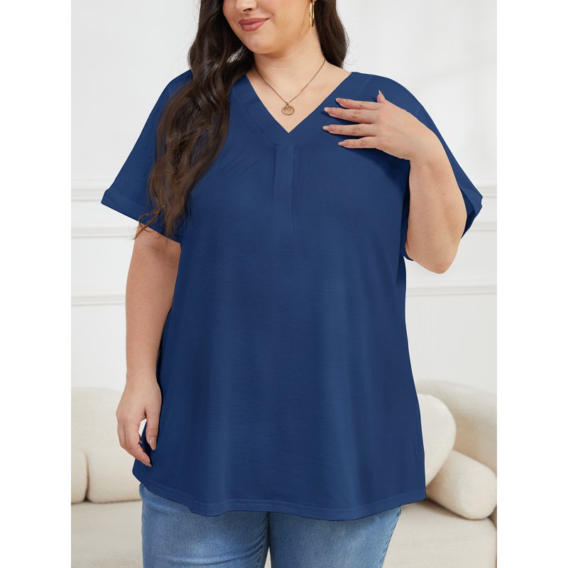 Oryer Womens Plus Size Tops Short Sleeve Shirts Tunic Summer Tops V Neck Casual Blouses