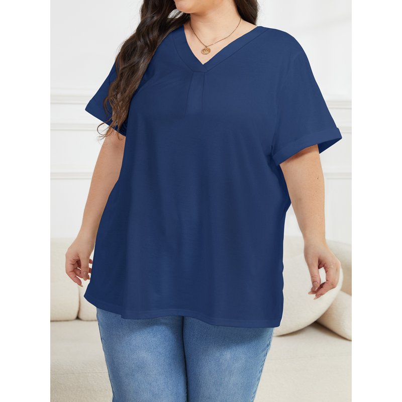 Oryer Womens Plus Size Tops Short Sleeve Shirts Tunic Summer Tops V Neck Casual Blouses