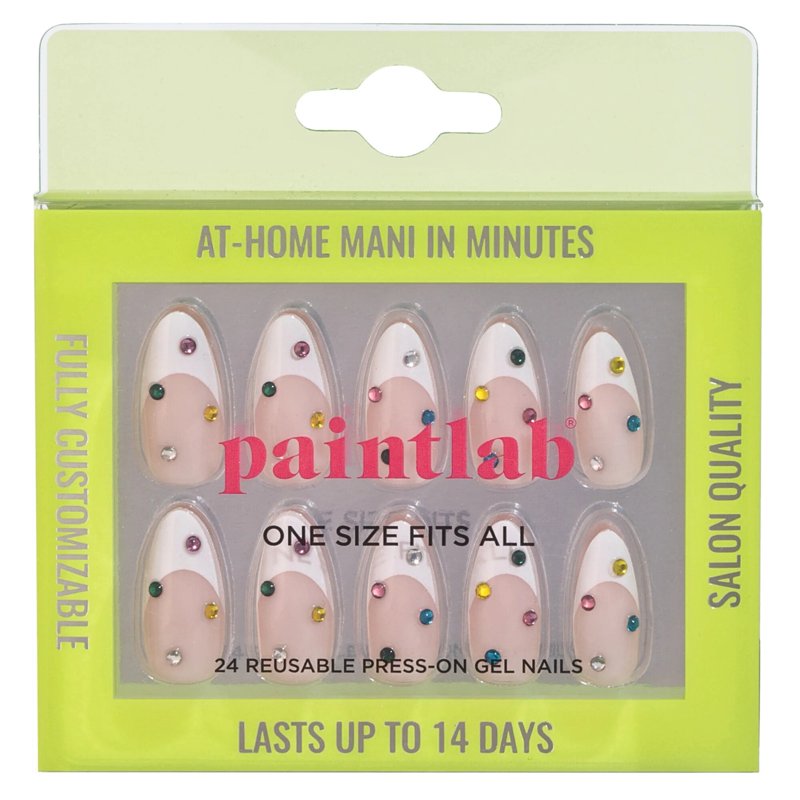 PaintLab Reusable Gel Press on Nail Art Kit Almond Shape Bejeweled 30 Count