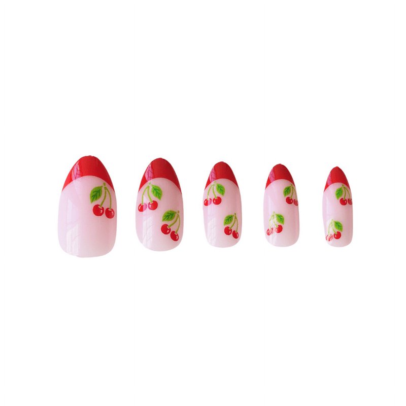 PaintLab Reusable Gel Press On Nails Kit Almond Shape Cherry Bomb 30 Count