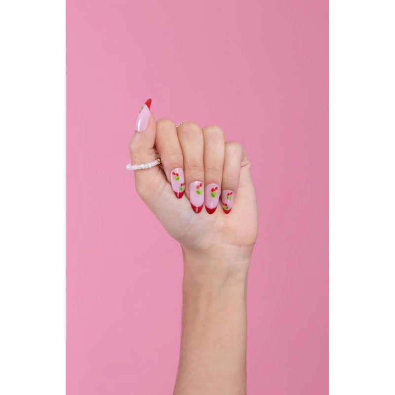 PaintLab Reusable Gel Press On Nails Kit Almond Shape Cherry Bomb 30 Count