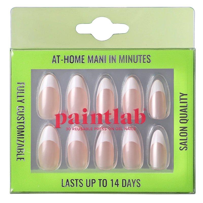 PaintLab Reusable Gel Press on Nails Kit Almond Shape French Chrome 30 Count