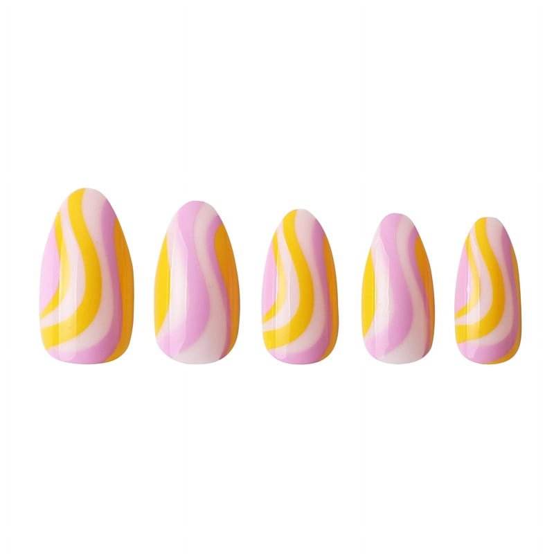 PaintLab Reusable Gel Press On Nails Kit Almond Shape Orange And Pink Swirl 24 Count
