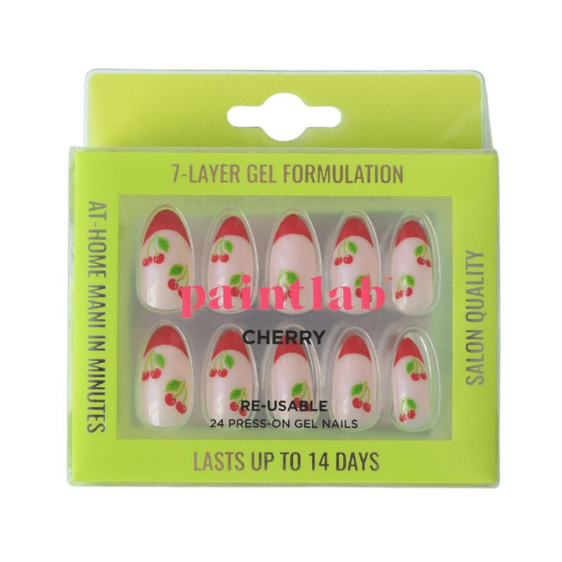 PaintLab Reusable Gel Press on Nails Kit Almond Shape Cherry Bomb 30 Count