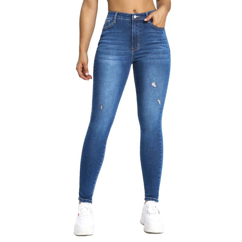 PAOLA RIBONI Flexibly Crafted High Stretch Distressed Ripped Denim Jeans with Functional Pockets Versatile Style for Daily Streetwear