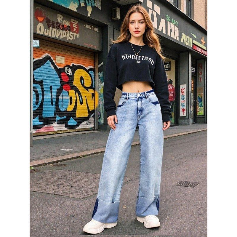 PAOLA RIBONI Soft Stretch Denim Cuffed Straight Leg Pants In Light Blue Relaxed Fit Casual Jeans For Women Ideal For Hot Weather Wear