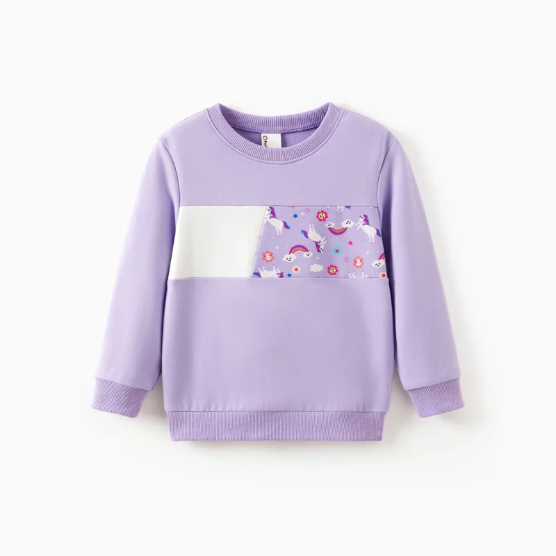 PatPat Girls Clothes Toddler Sweatshirts 2 Piece Top & Pants Kids Long Sleeve Fall Pullover And Joggers School Outfits Sets Purple 4-5 Years