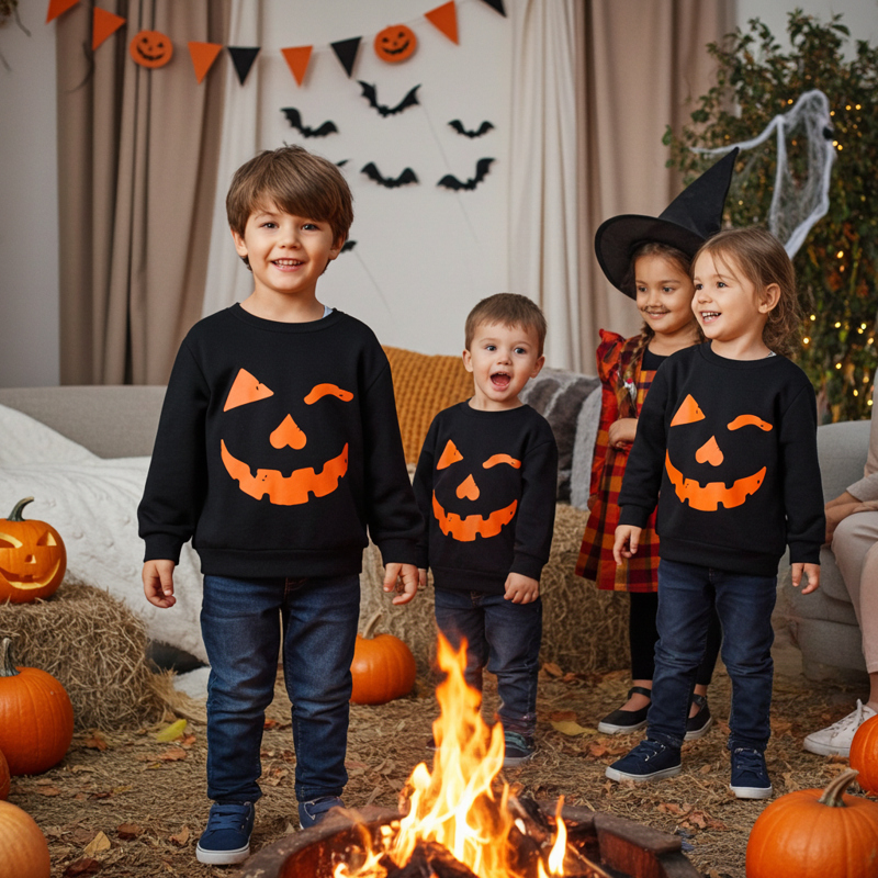 PatPat Halloween Clothes Toddler Boys Girls Sweatshirts Hoodies Pumpkin Face Kids Pullover Long Sleeve Graphic Tees Black 18-24 Months