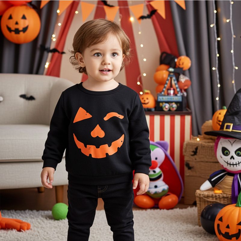 PatPat Halloween Clothes Toddler Boys Girls Sweatshirts Hoodies Pumpkin Face Kids Pullover Long Sleeve Graphic Tees Black 3 Years