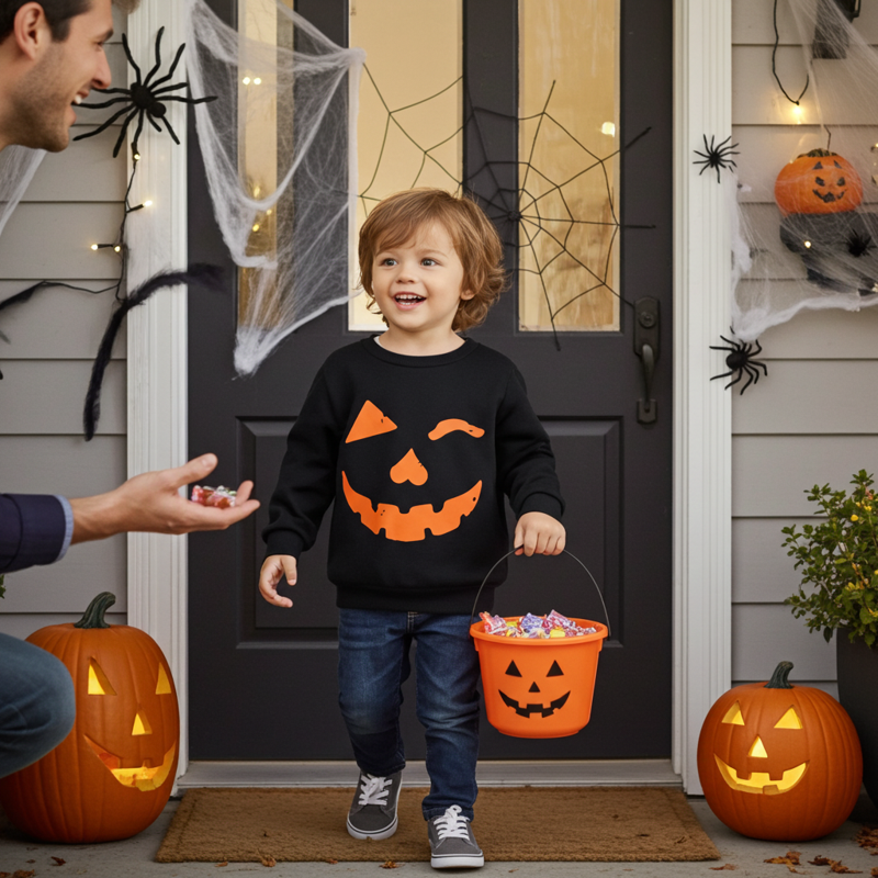 PatPat Halloween Clothes Toddler Boys Girls Sweatshirts Hoodies Pumpkin Face Kids Pullover Long Sleeve Graphic Tees Black 3 Years