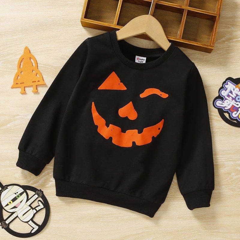 PatPat Halloween Clothes Toddler Boys Girls Sweatshirts Hoodies Pumpkin Face Kids Pullover Long Sleeve Graphic Tees Black 3 Years