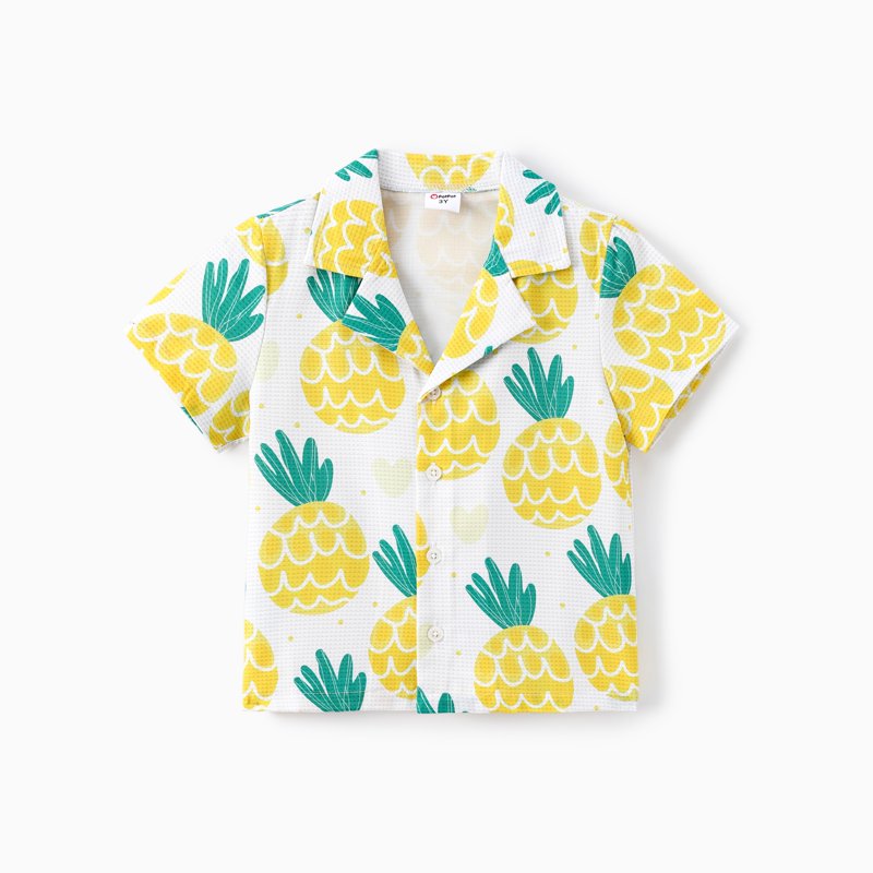 PatPat Toddler Boy Clothes 2pcs Pineapple Print T-Shirt And Shorts Outfit Sets Green 5-6 Years