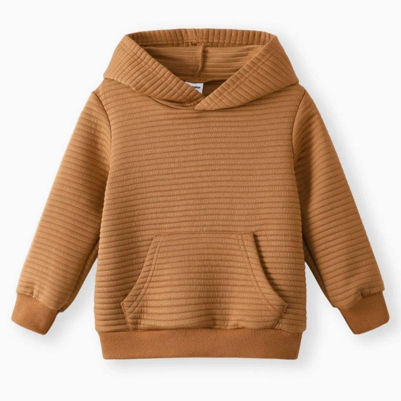 PatPat Toddler Boy Clothes Baby Girl Sweatshirts Cute Hoodies Solid Color Textured Long Sleeves Pullover Top with Pocket Brown 18-24M