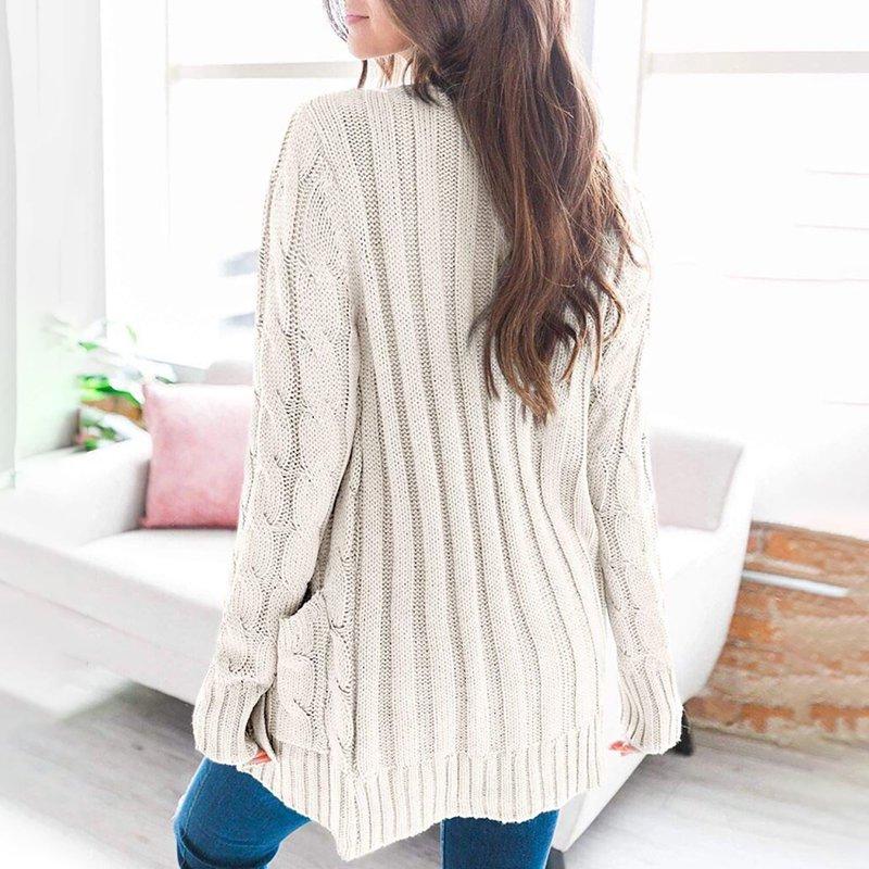 Pincandy Women's 2025 Fall Long Sleeve Cable Knit Cardigan Sweater Open Front Button Loose Outerwear