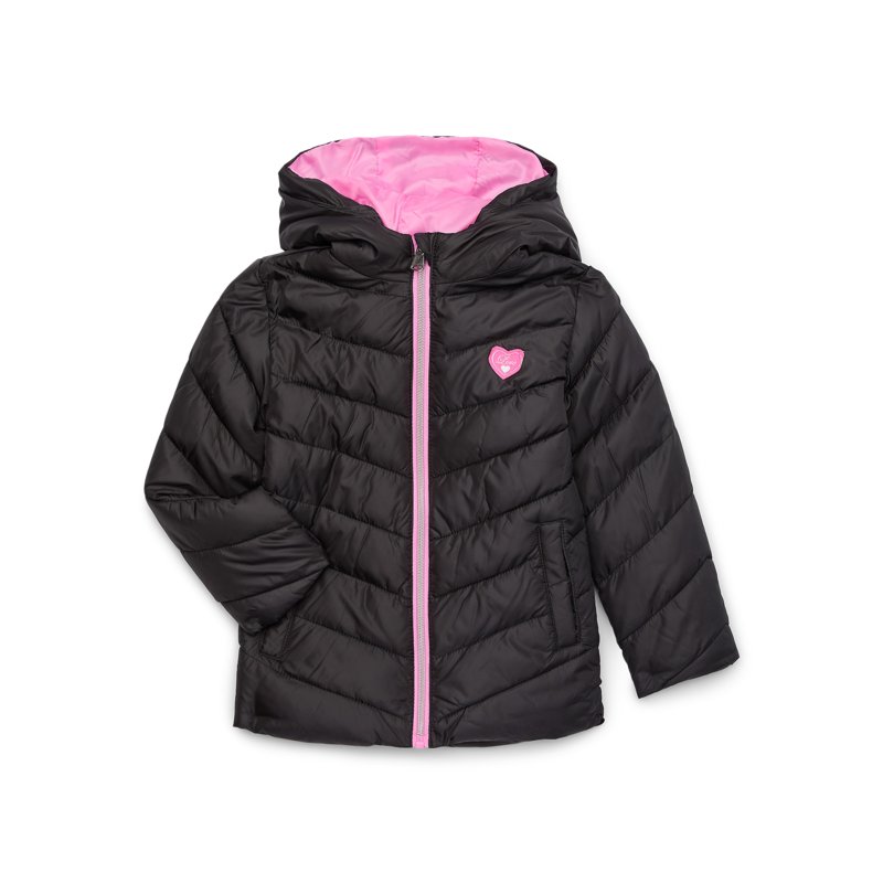 Pink Platinum Girls Solid Quilted Puffer Coat with Hood Sizes 4-16