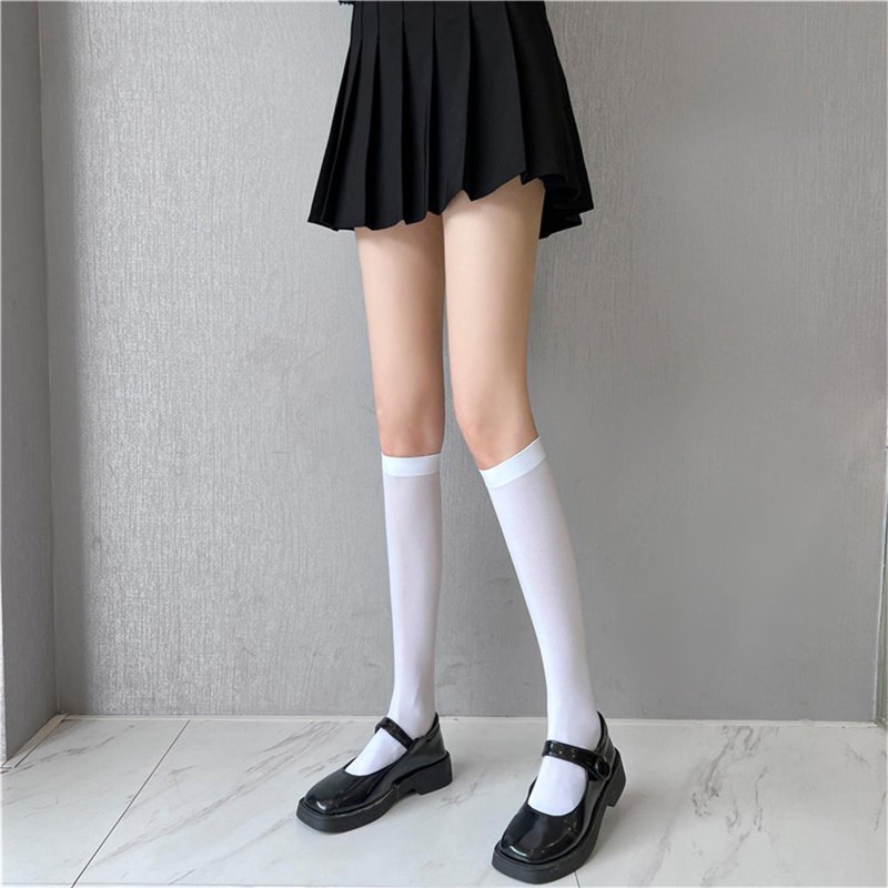 PINQI Girls' Soft Nylon White Socks Breathable Nylon Knee-Length Tights For Kids (Comfortable Lightweight Design Perfect For School And Formal Wear) Children's Thin White Stockings For Everyday